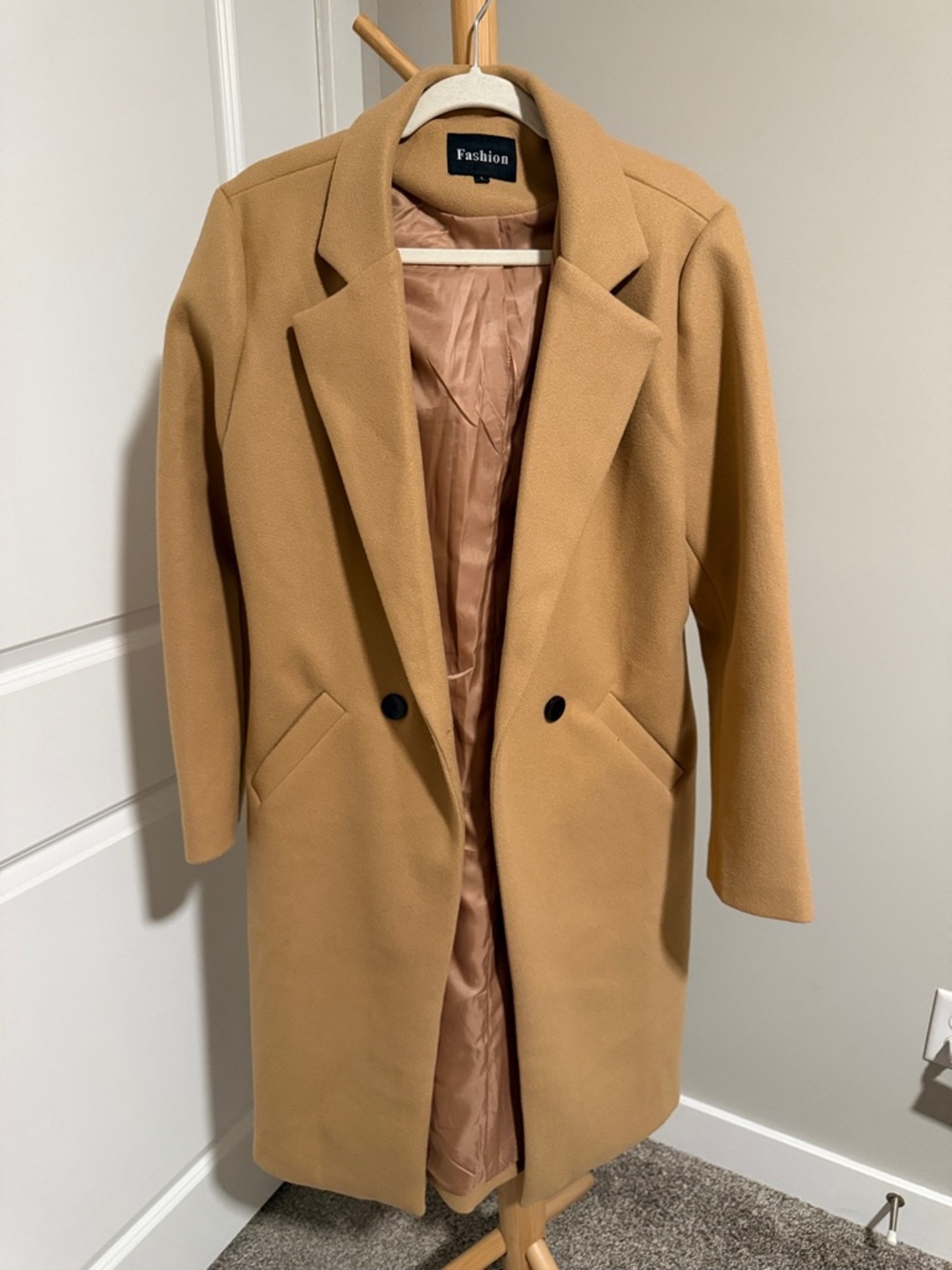 Women's Camel Wool-Blend Long Coat